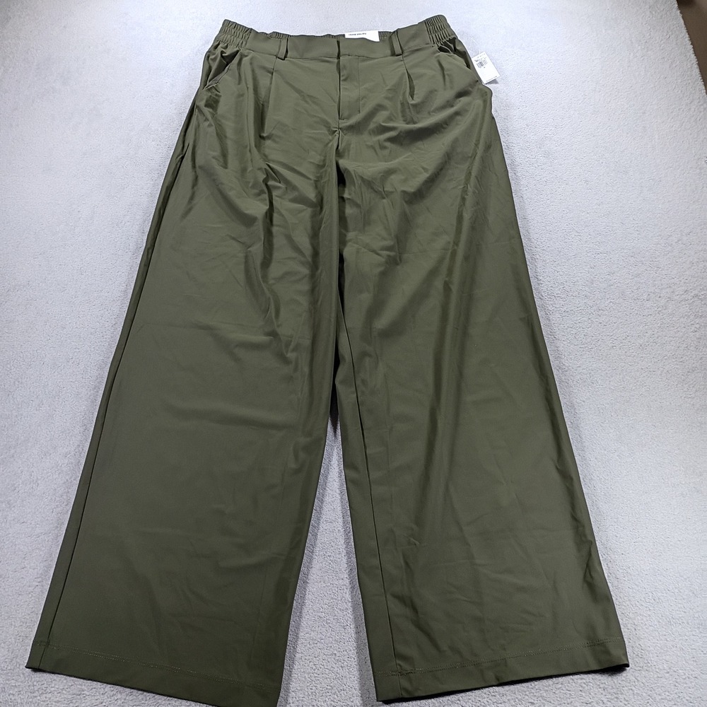 Old Navy Womens SleekTech Go-Dry High-Rise Wide-Leg Pants Olive Green M NWT